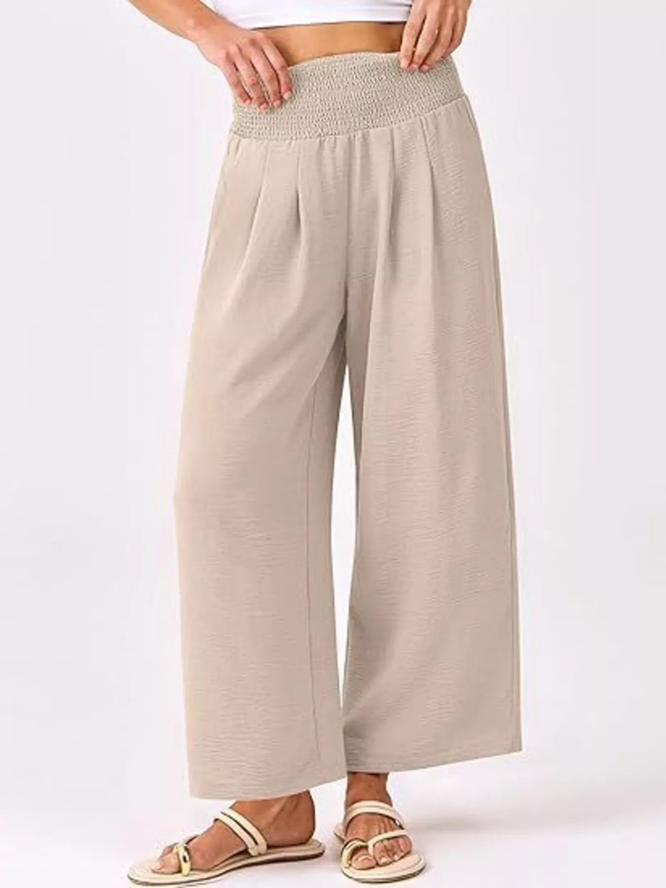 Wide Leg Smocked High Waist Pants Apricot 5d84a7377c8d4c8ebdedf96e5c4885e0-Max-Origin
