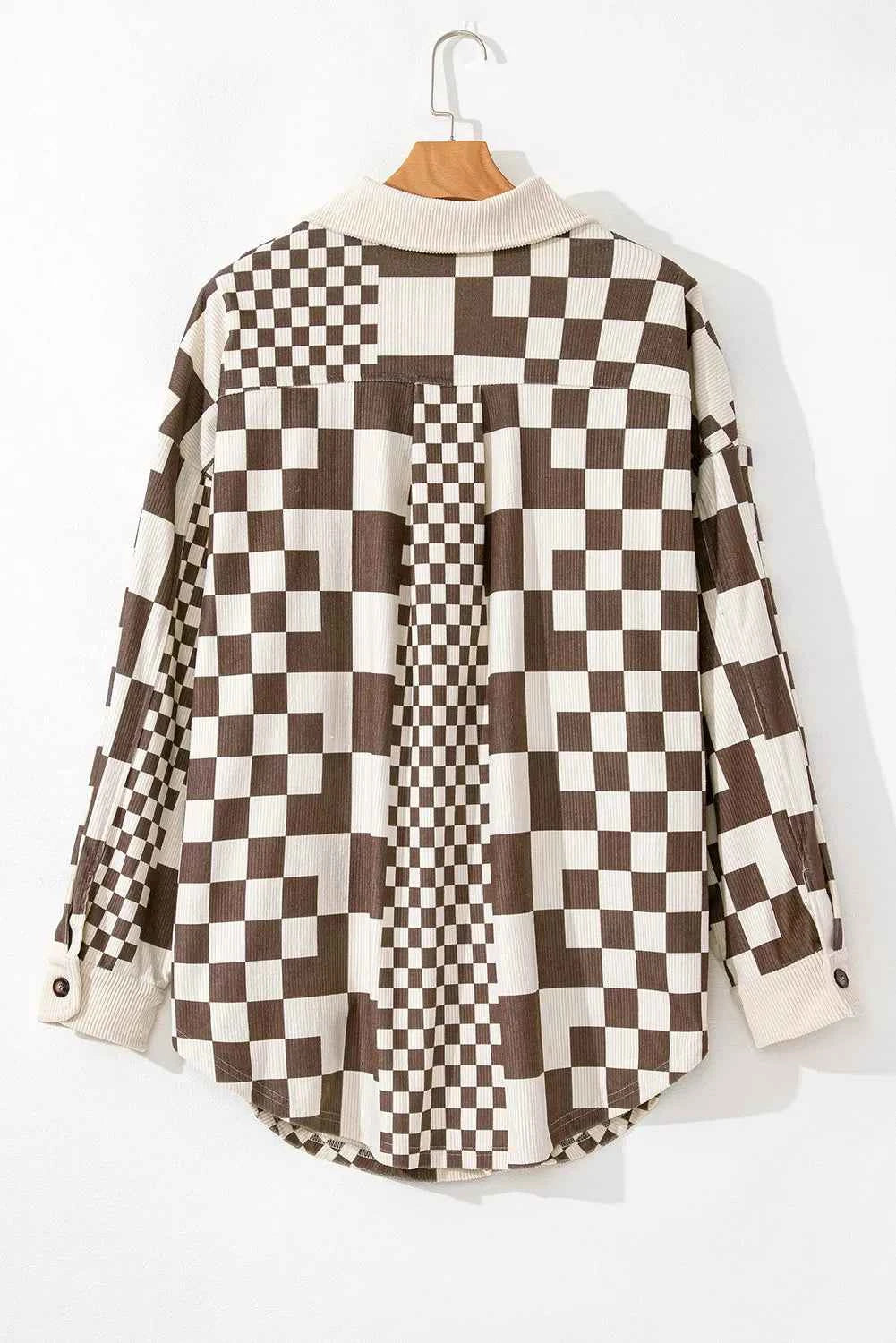 Plus Size Checkered Button Up Long Sleeve Jacket 5d881279-14d2-4b49-9e5b-dfaf0d6179d4-Max