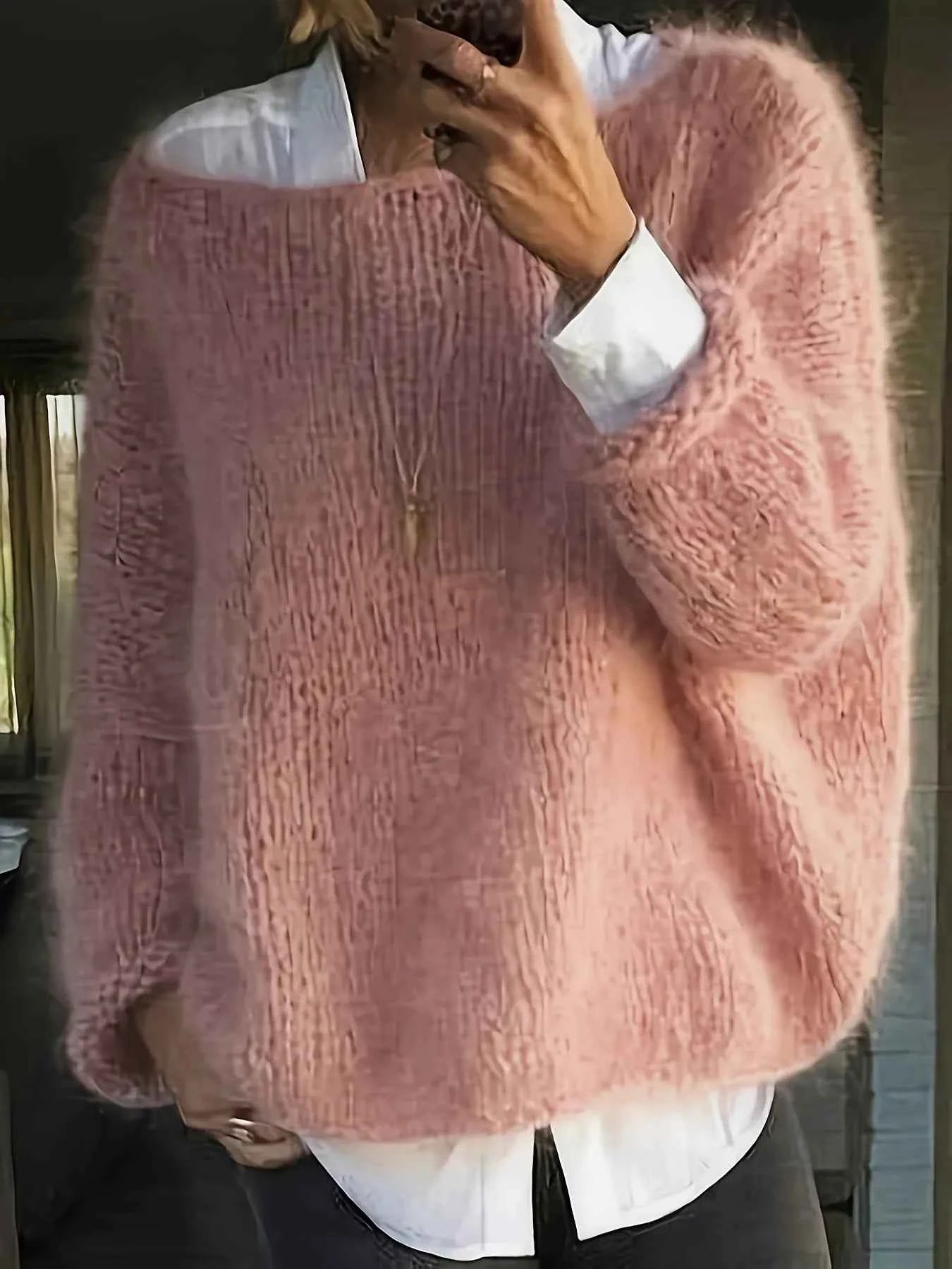 Oversized Round Neck Long Sleeve Sweater Dusty Pink 5da22f94-2888-4633-bb3f-4c4acf850178-Max-Origin