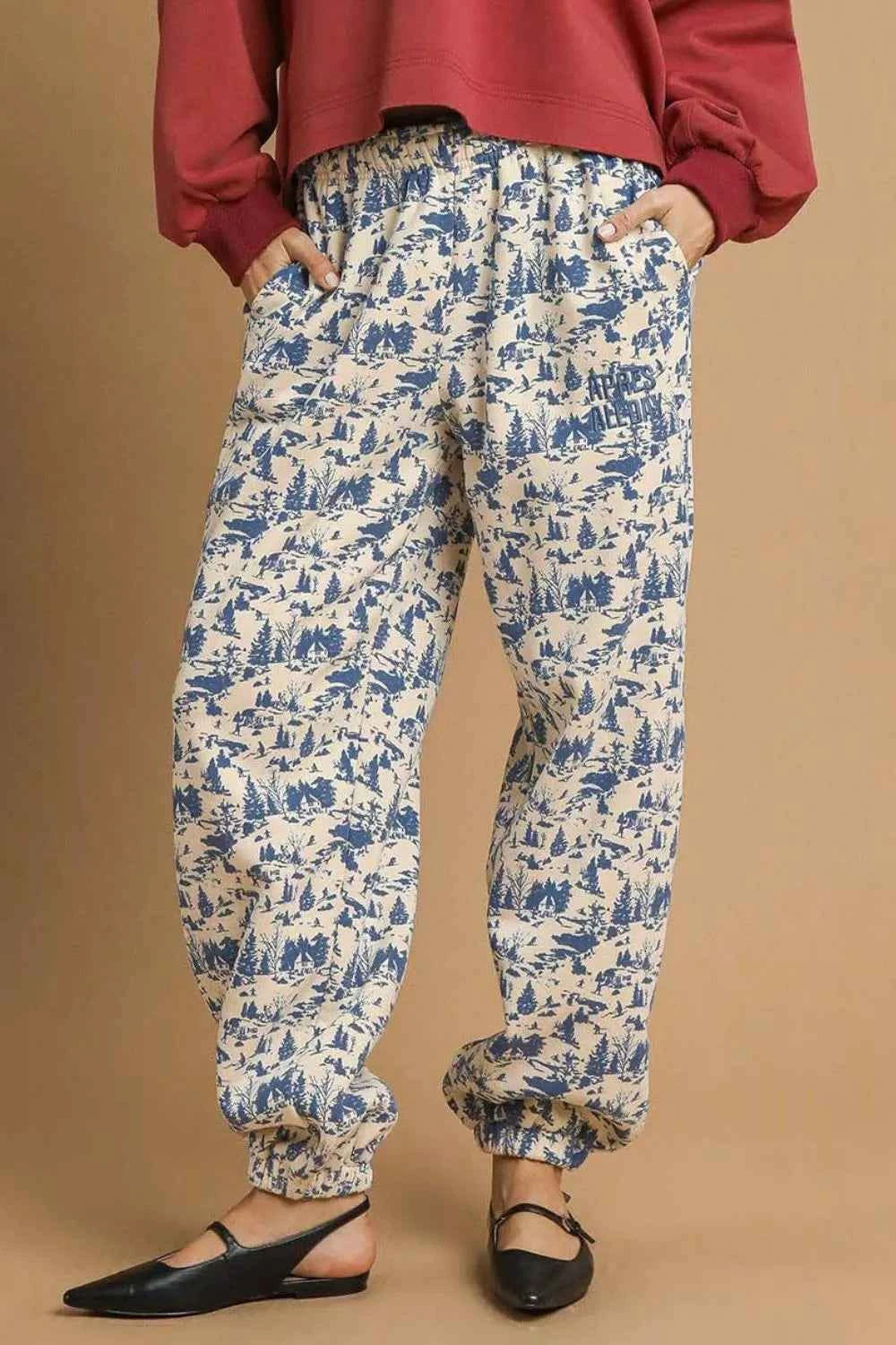 Umgee Scenic Print Casual Sweatpants ECRU 5dbdad33-4c6d-421f-ba45-5058045c4a6f-Max-Origin