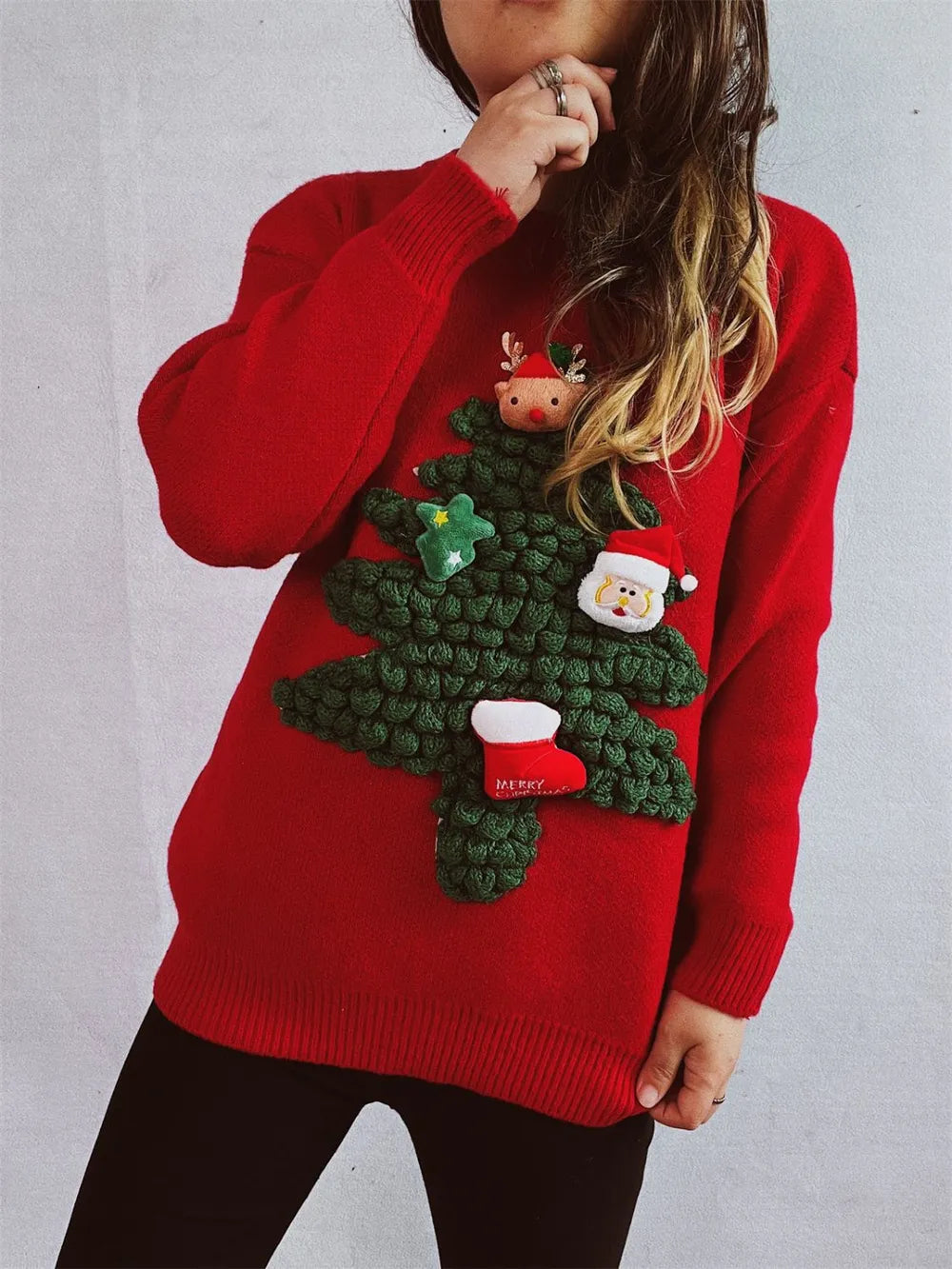 Christmas Tree Round Neck Long Sleeve Sweater 5dc6b2c7-cdeb-4812-8e8e-6a9f28fc2b53-Max