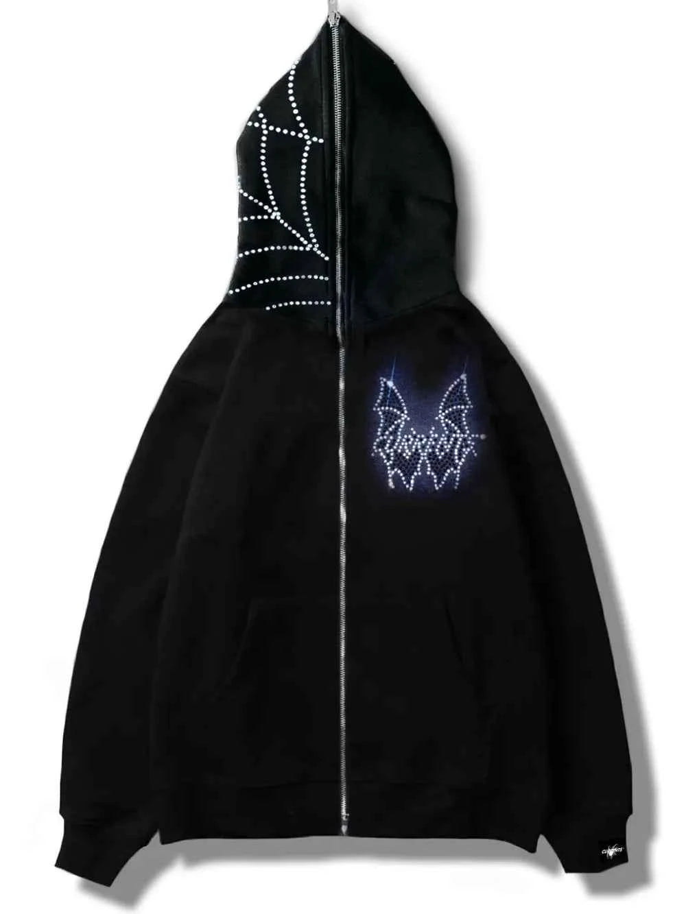 Men's Rhinestone Bat Zip Up Hoodie 5ddf971a-e612-4a69-8a21-f6050b728938-Max