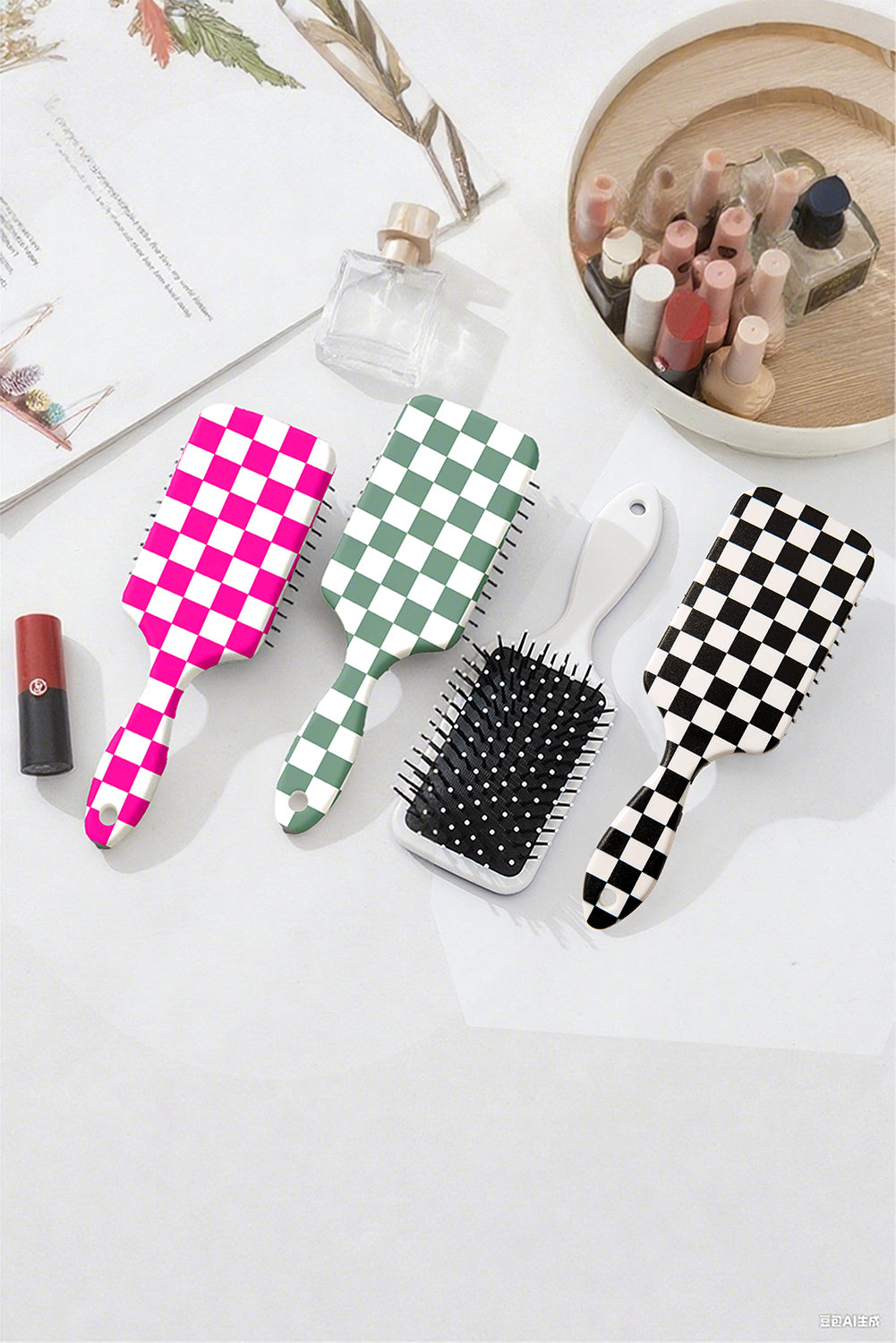 Black Checkered Pattern Air Cushion Comb Black ONE SIZE ABS 5de08859cefaf3c8