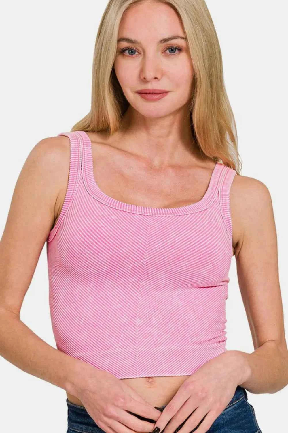 Zenana Washed Ribbed Scoop Neck Wide Strap Tank CANDY PINK 5de880e7-60d8-454c-ab18-02fde7f4235a-Max