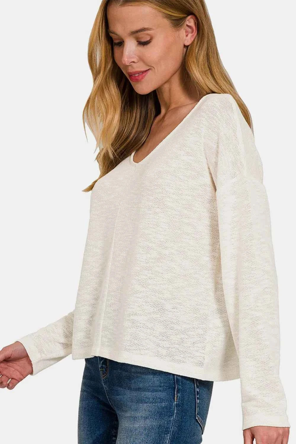 Zenana V-Neck Dropped Shoulder Long Sleeve T-Shirt 5deed1c8-414d-44b5-b16a-088ae8efcfbe-Max