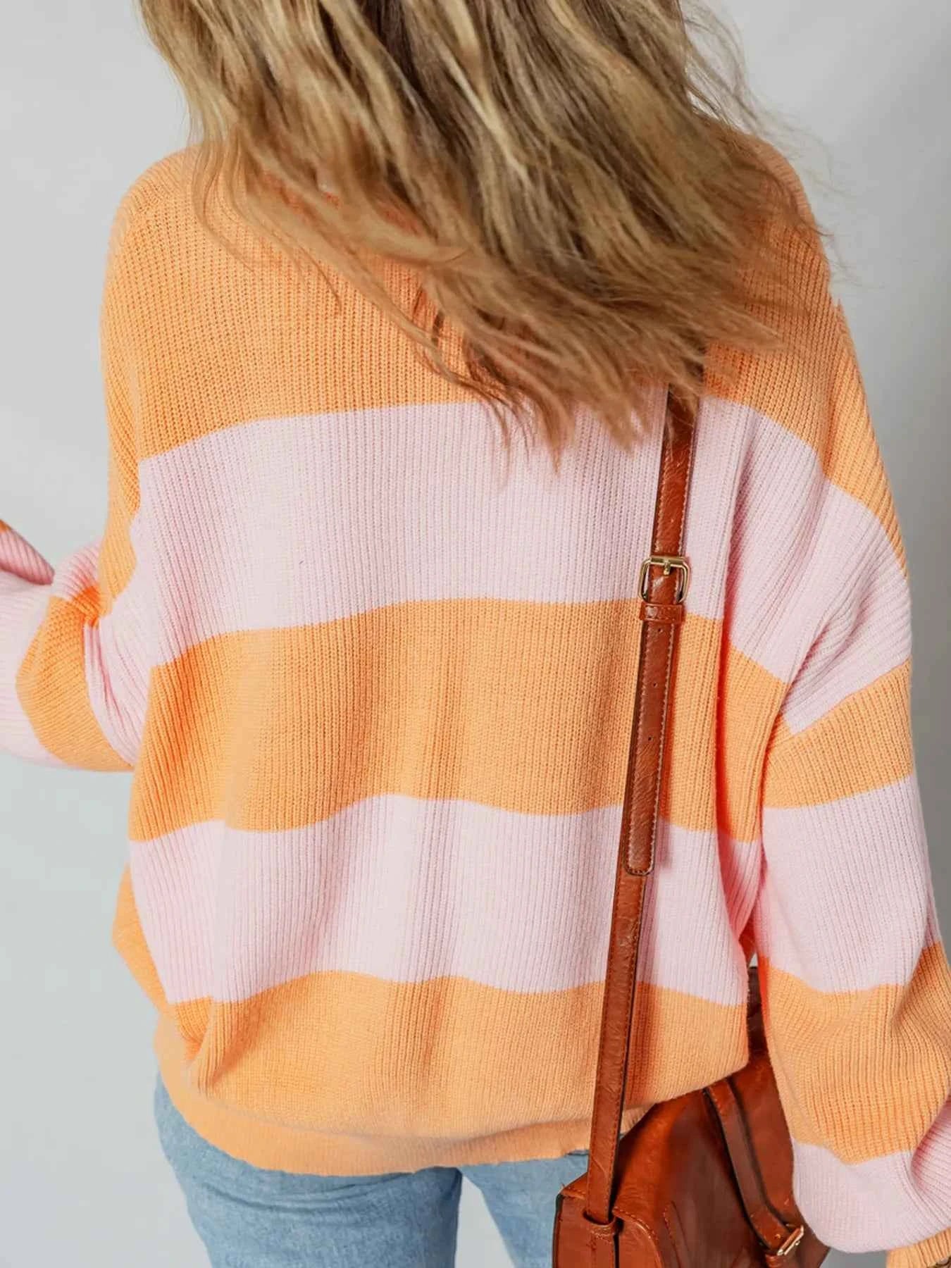 Stripe Color Block Half Zip Oversize Sweater 5df796f713334e428b87b895247035eb-Max-Origin