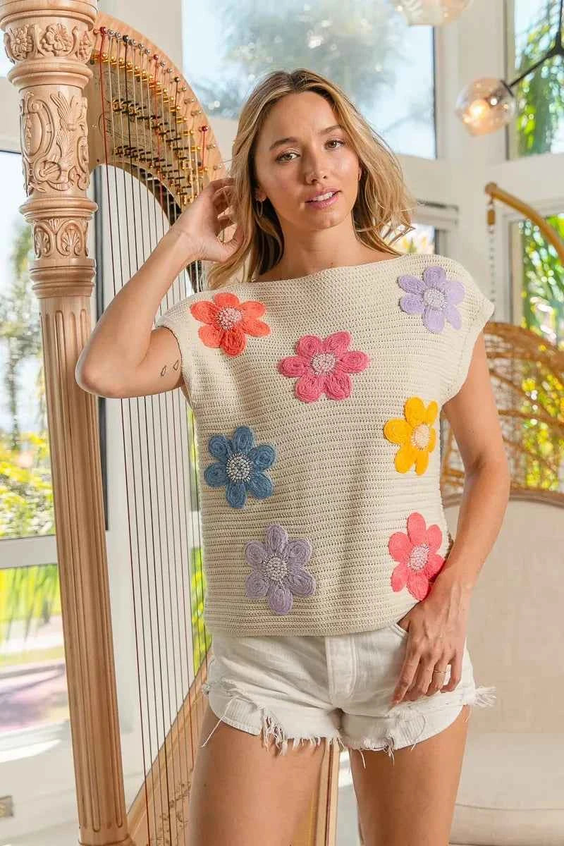 BiBi Multi Jeweled Crochet Flower Patch Sweater Vest 5e17cc4957944f958acbe44761d3ea38-Max-Origin