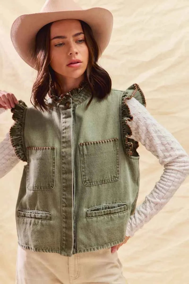 SO ME Washed Denim Stitch Ruffled Hidden Button Vest Top 5e1da776f475418c82c2e583450b8bd1-Max-Origin