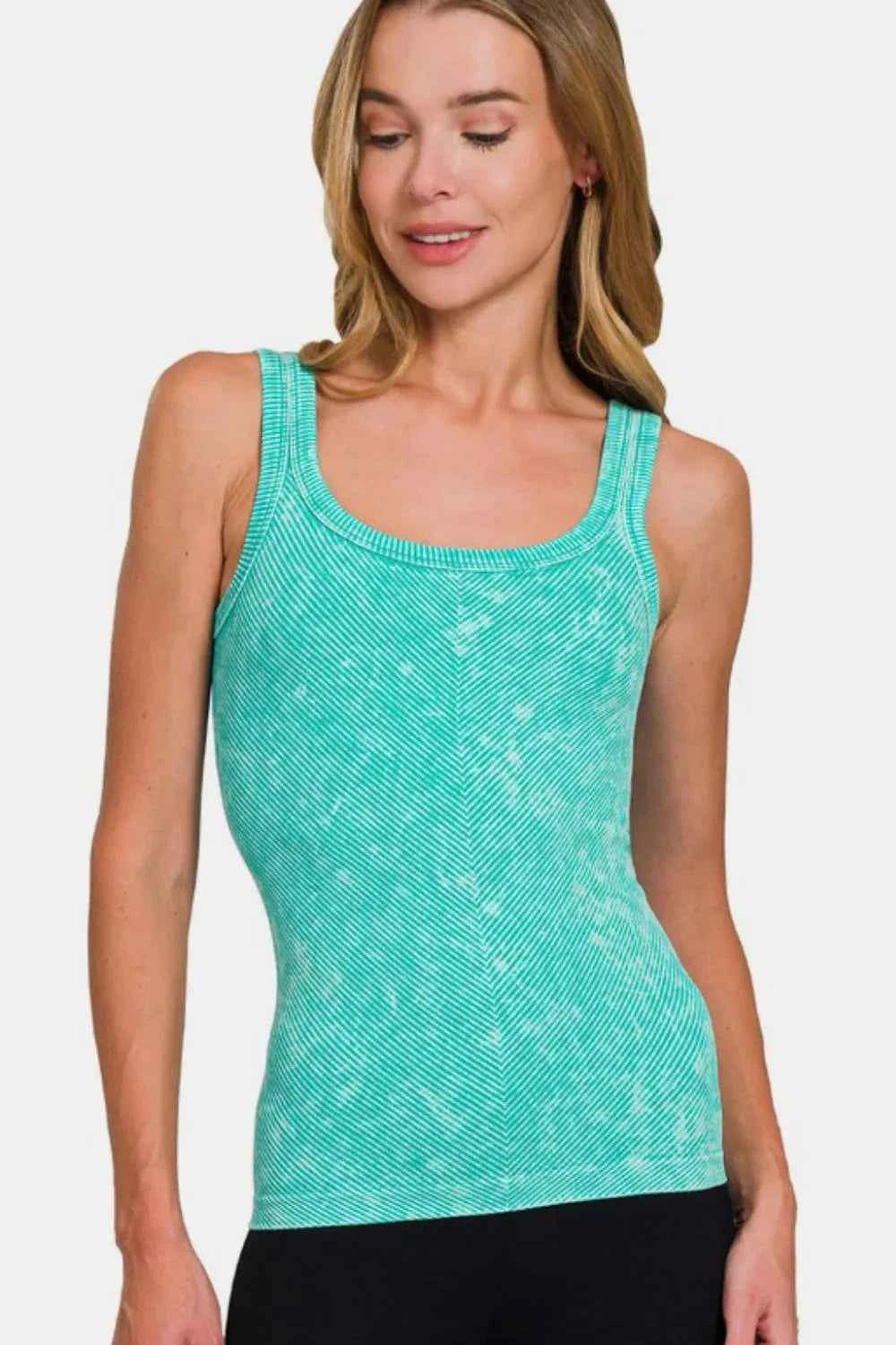 Zenana Ribbed Scoop Neck Tank Turquoise 5e229b31-d184-4645-948b-f149c8215651-Max
