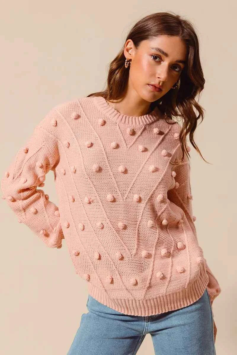 SO ME Pom Pom Textured Knit Sweater Top 5e3d67f6001f48d8971f88bff6d64351-Max-Origin