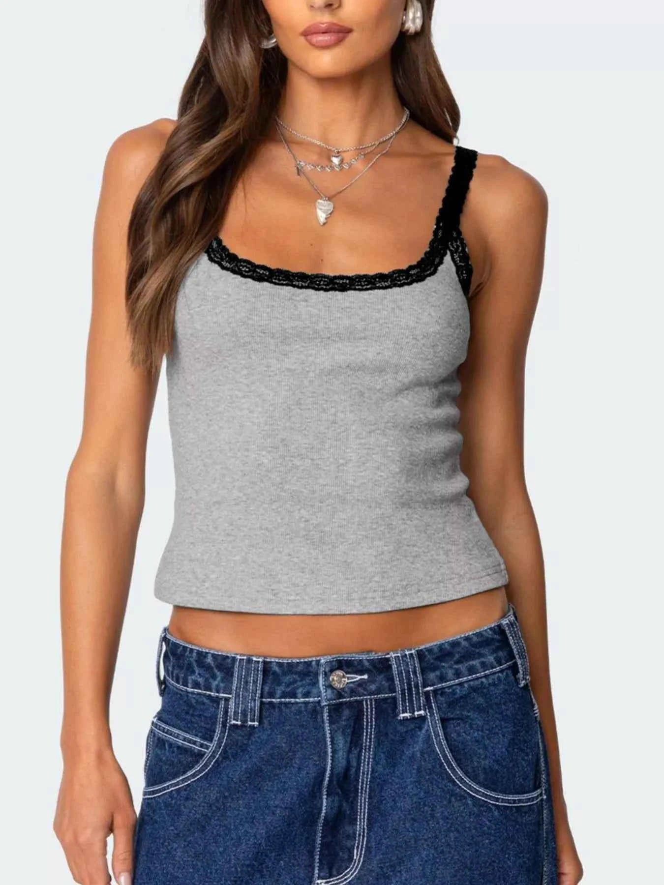 Lace Detail Contrast Trim Cami Dark Gray 5e428192-c1f3-4fea-a596-8d126b678d7d-Max-Origin