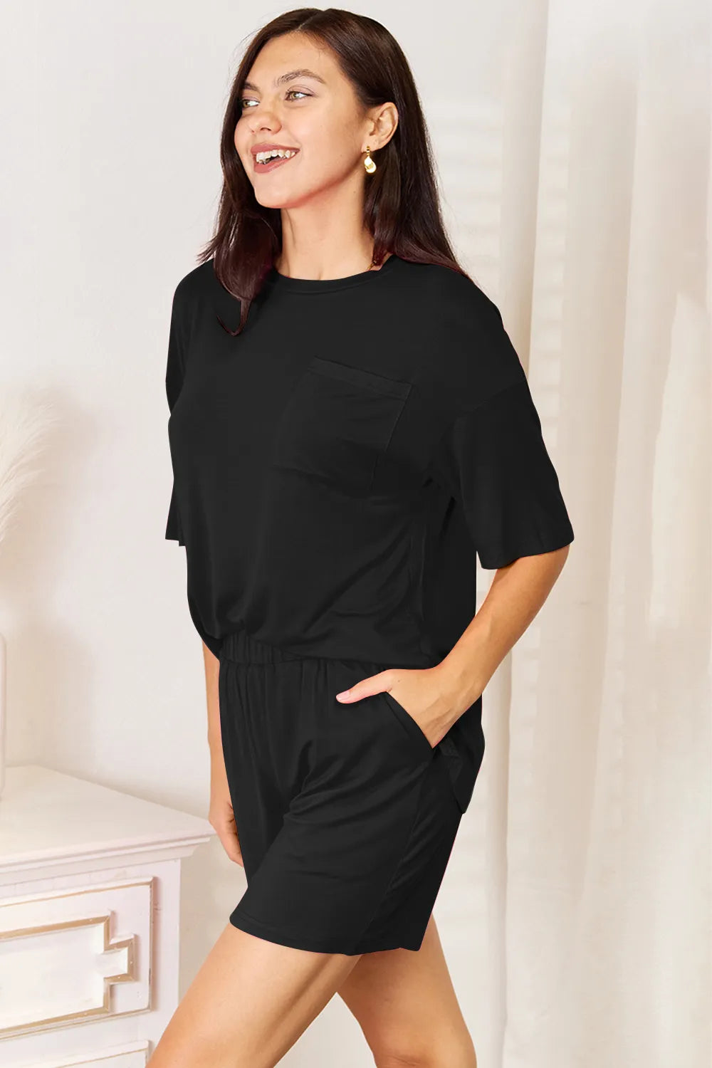 Basic Bae Bamboo Full Size Round Neck Drop Shoulder T-Shirt and Shorts Set 5e55de96-ce2b-4388-9d2d-5de0561929be-Max