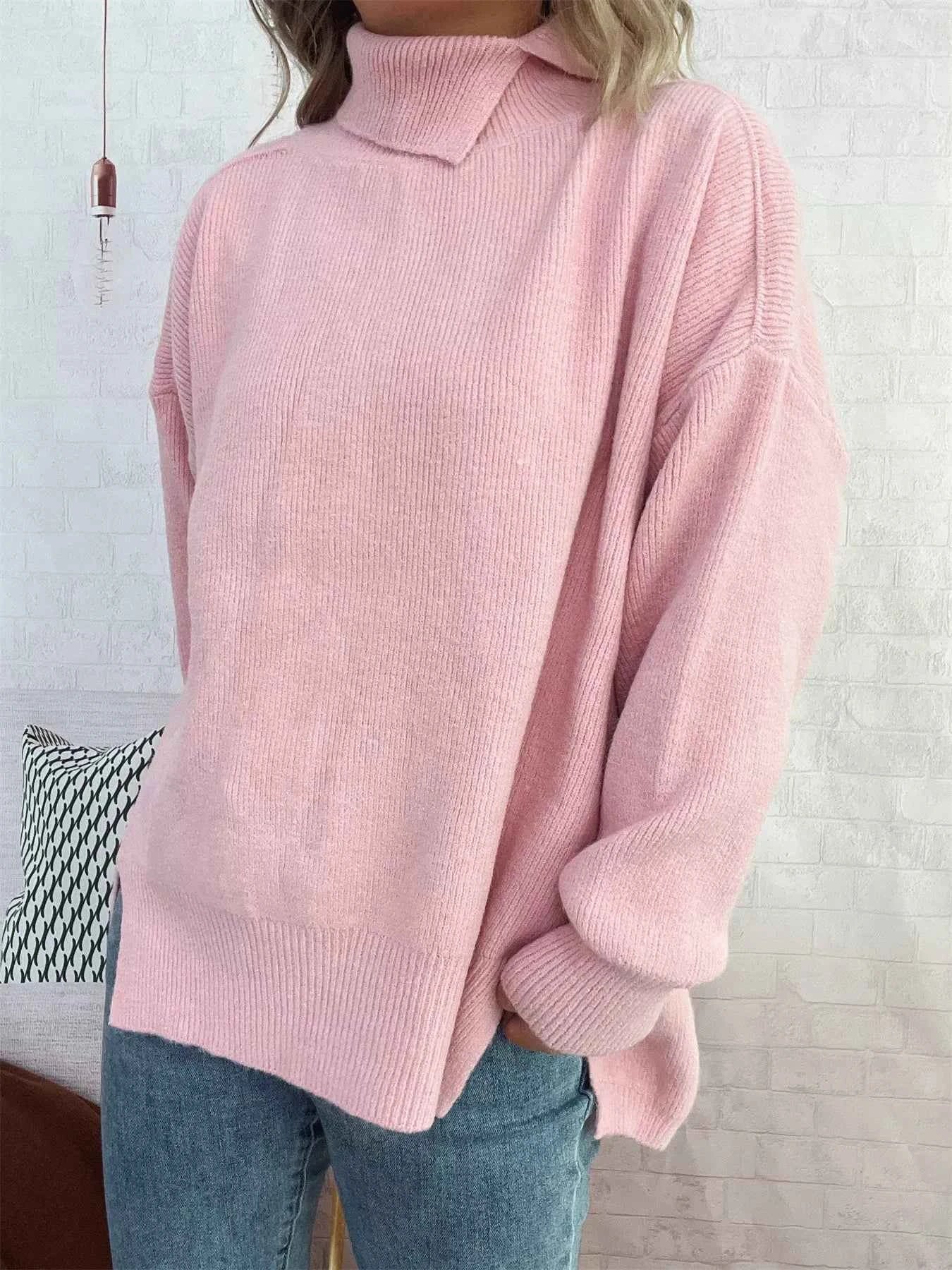 Slit Turtleneck Long Sleeve Sweater 5e57966eaa01459fba8d4c009f46d926-Max-Origin