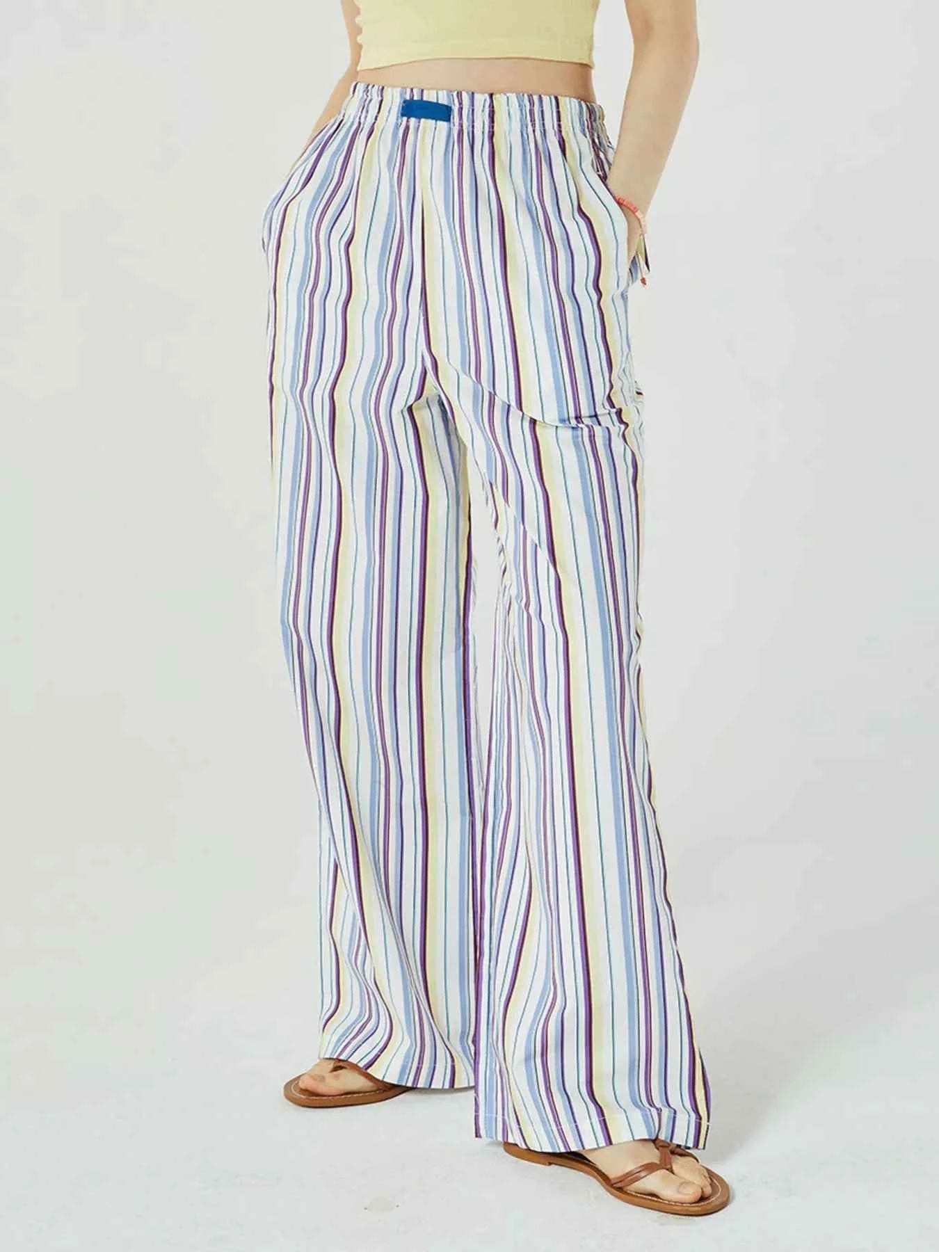 Elastic Waist Wide Leg Pants Multi-colored Stripes 5e63202af72749bda957bcdf17ab10d2-Max-Origin