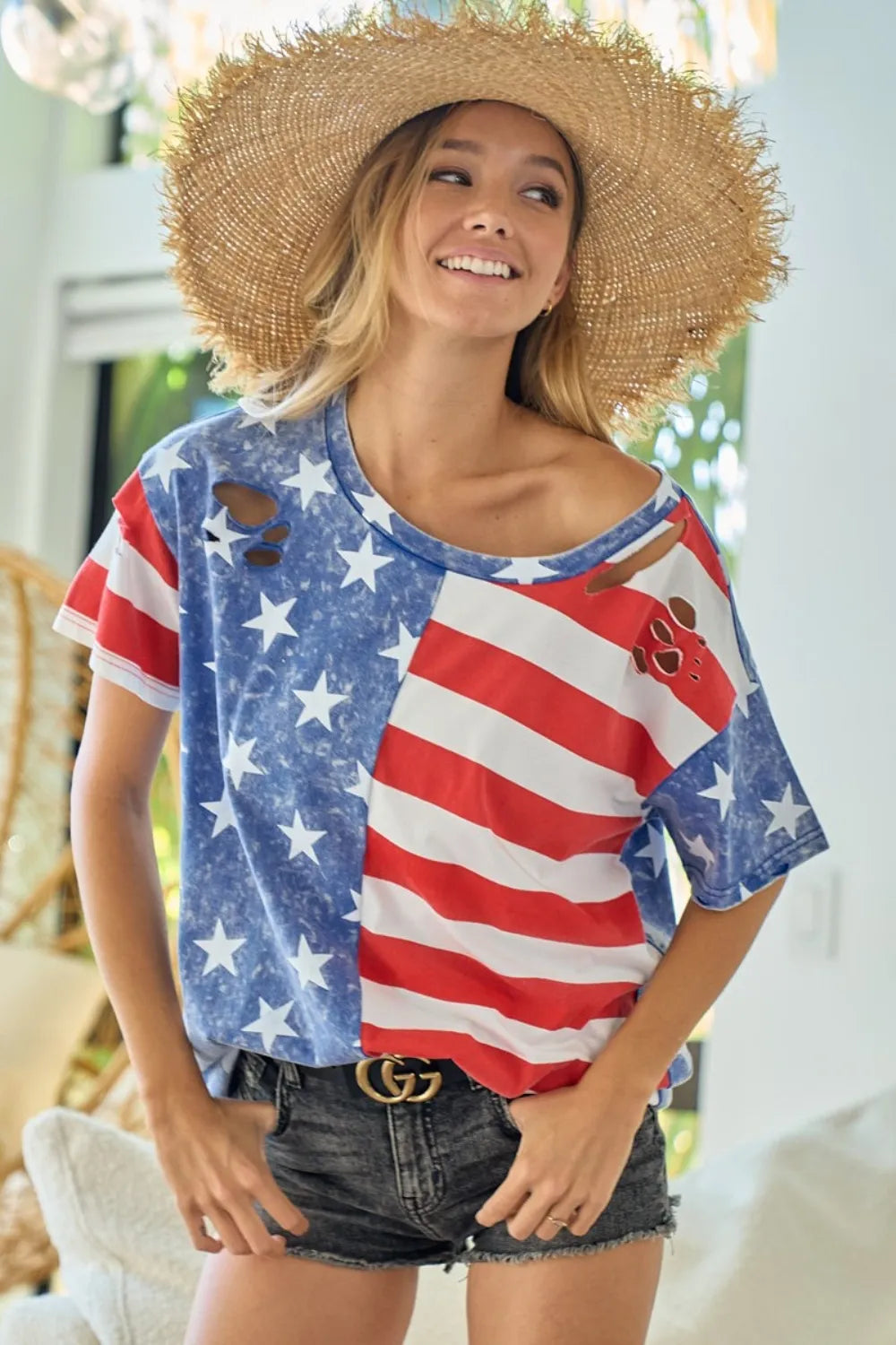 BiBi American Flag Theme Short Sleeve T-Shirt Navy Red 5e6812b6-5a3c-4cee-8d6e-008594847347-Max