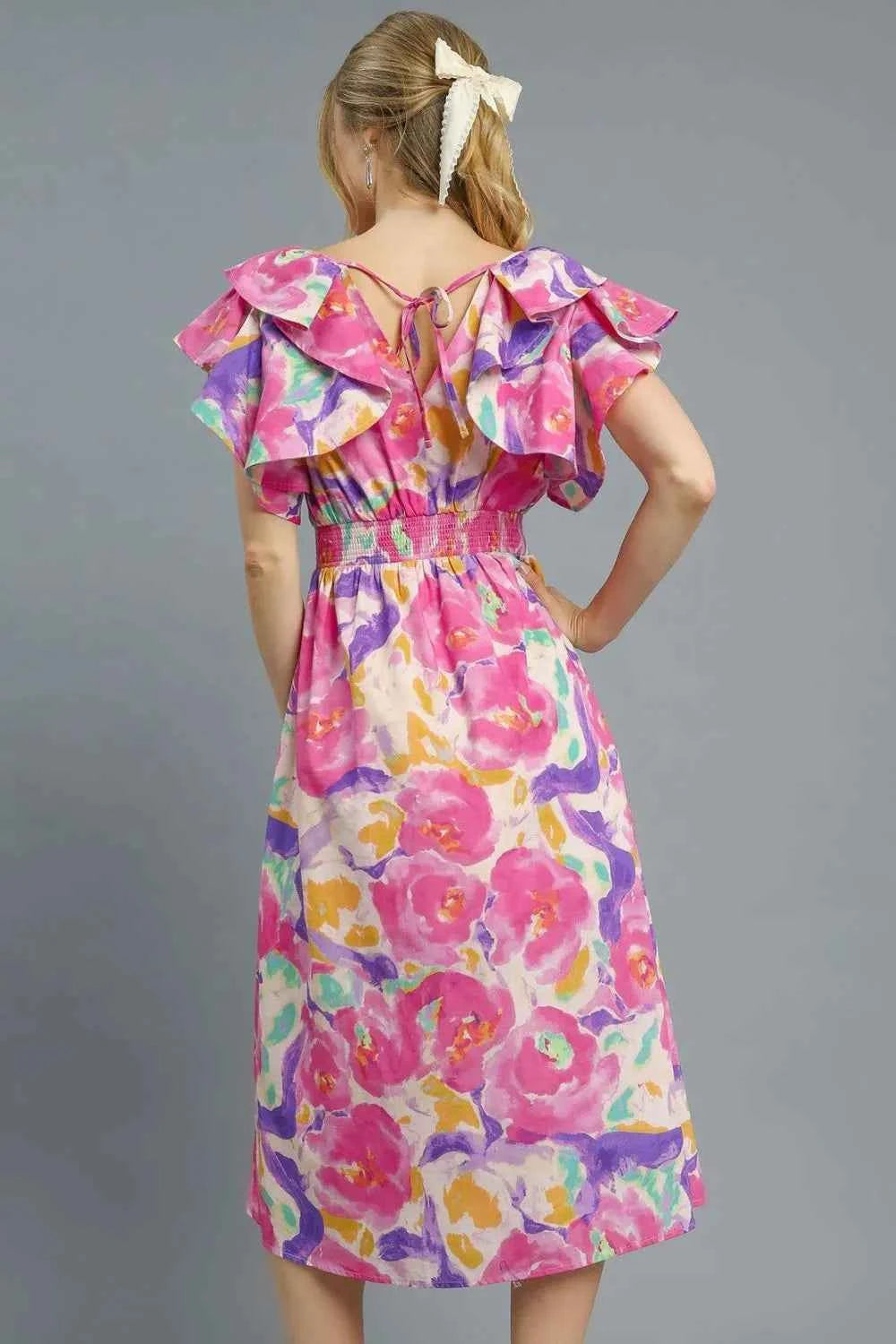 Umgee Floral Ruffled Cap Sleeve Midi Dress 5e759b0c-69c4-4d4a-868a-abea94e92845-Max-Origin