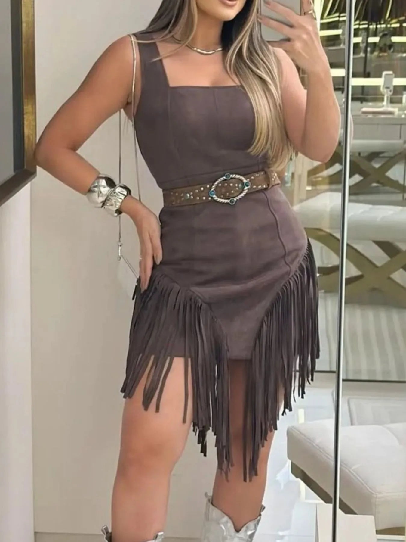 Fringe Square Neck Bodycon Mini Dress Brown 5e78a424-cb42-4bdf-9b9f-ed098f8b84b4-Max-Origin