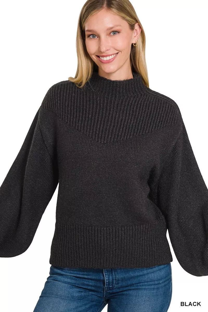 Zenana Balloon Sleeve Mock Neck Sweater 5e7c6349731a4a3eb06bc73152d43830-Max-Origin