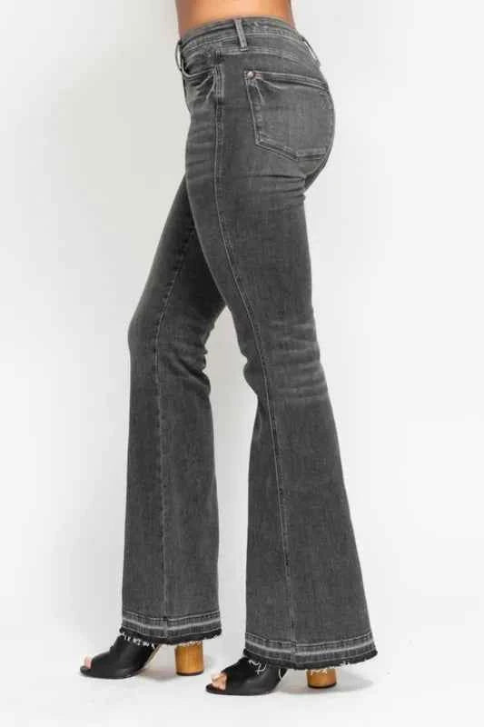 Judy Blue Full Size Mid Rise Tummy Control Washed Gray Release Hem Flare Jeans Plus Size 5e8a185706734331ab1b9387bd304519-Max-Origin
