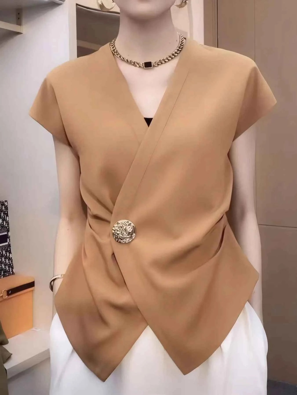 Plus Size Wrap Front Blouse with Decorative Button Detail 5e989bb4-0f38-42d5-a436-a8e6bd4a2308-Max-Origin