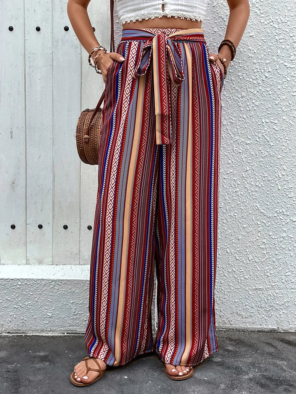 Perfee Tied Geometric Wide Leg Pants Rust 5e9ac297-67f4-4f56-872e-ebb14c488b16-Max