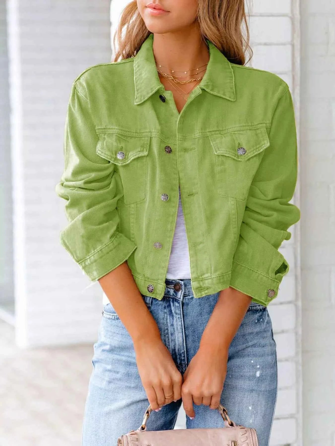 Button Up Long Sleeve Denim Jacket Matcha Green 5ea4d704-97e9-4992-88c0-8fb865cb5550-Max-Origin