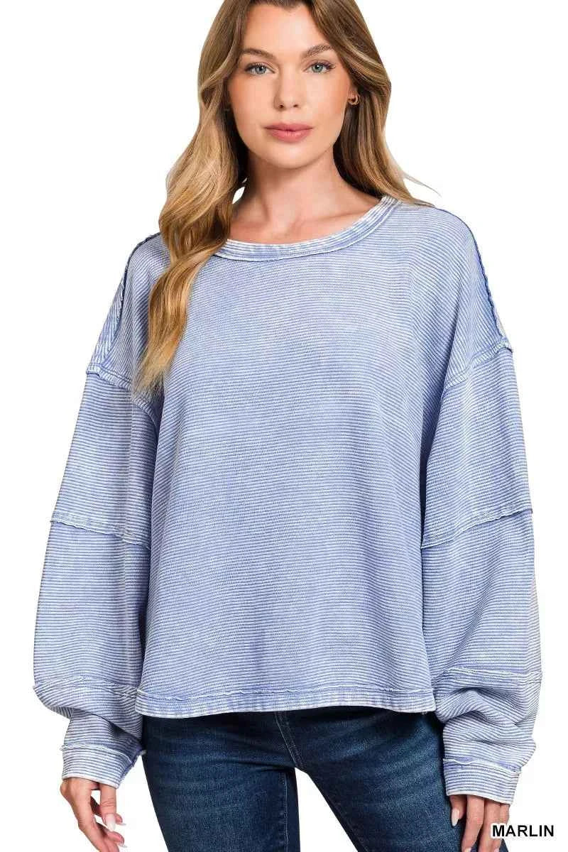Zenana Acid Washed Exposed-Seam Sweatshirt MARLIN 5eefc0f07d804844aeba10e476001643-Max-Origin