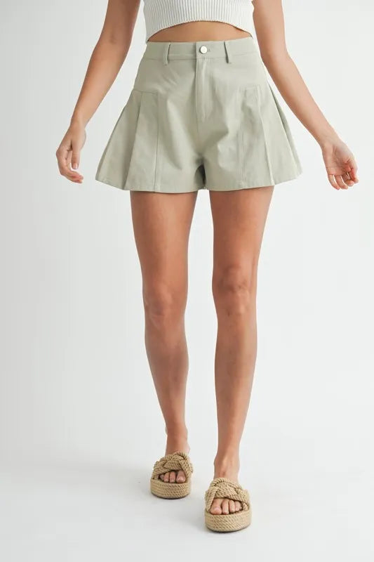 MABLE Pleated High Waist Twill Shorts Sage 5ef55fd5-fac6-4903-8656-1fd56a551caf-Max-Origin