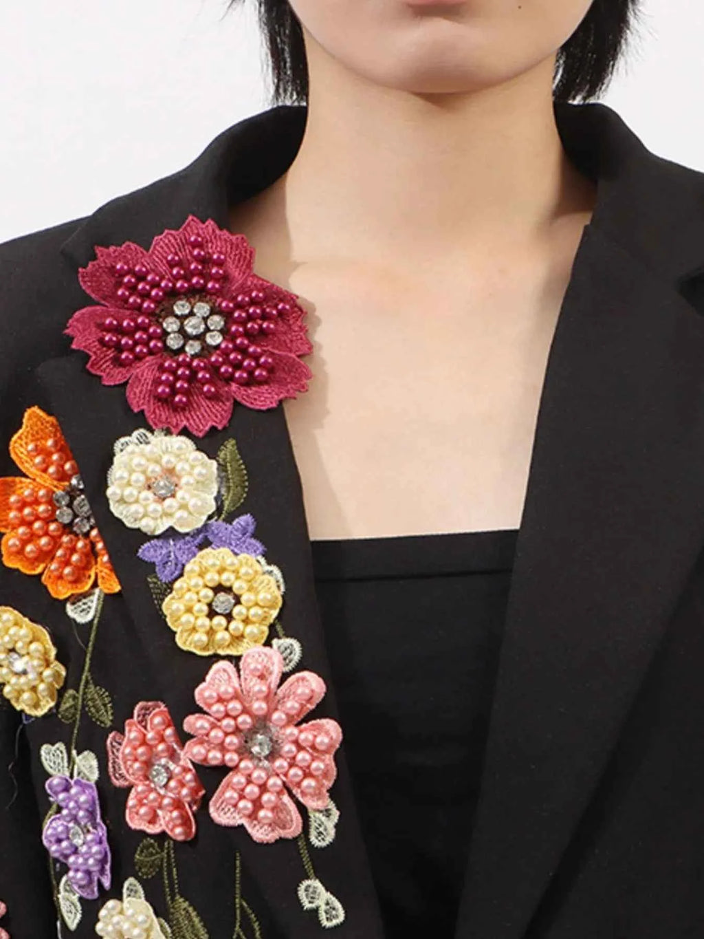 Pearl Detail Flower Lapel Collar Blazer 5f2fc70b-bb1c-4d17-abef-055d8f68098a-Max-Origin