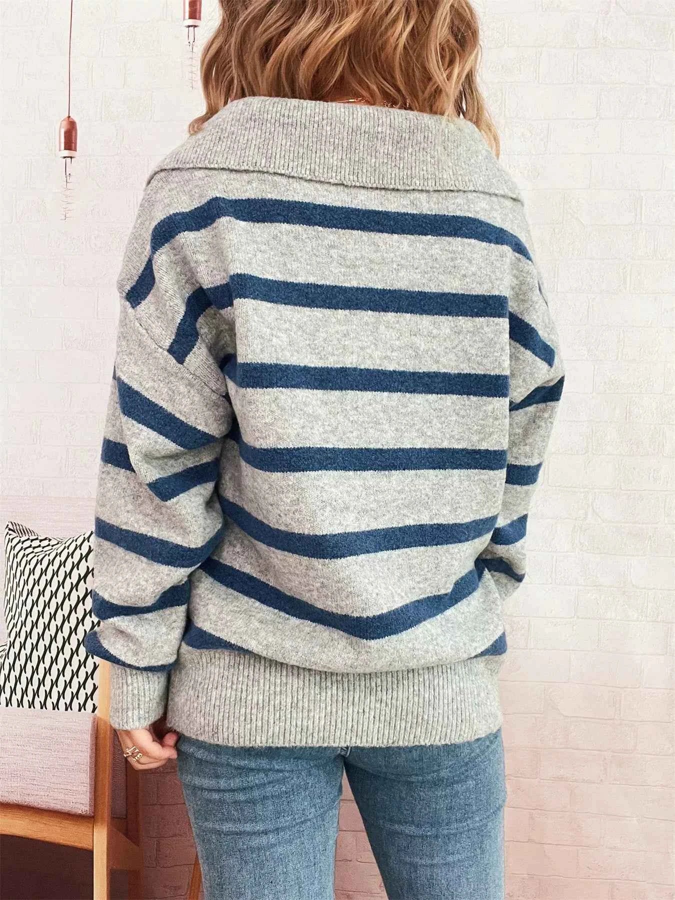 Striped Dropped Shoulder Sweater 5f3d620c9410474dbf6be4a6f7ac2467-Max-Origin