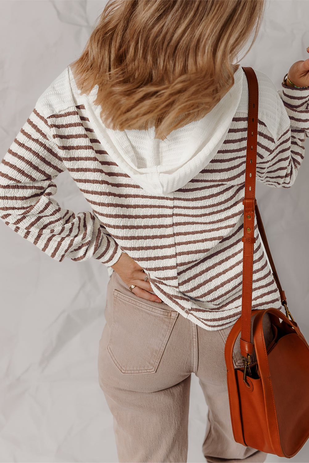 Khaki Stripe Textured Hooded Long Sleeve Top 5f7153f715dfa73a