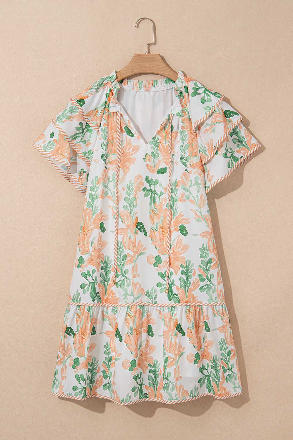 Sky Blue Floral Contrast Edge Ruffle Sleeve Tie Neck Mini Dress 5f78a2d684c39245-_19