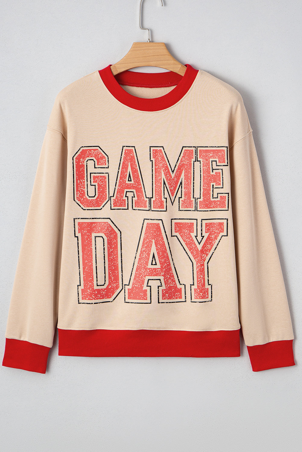Oatmeal GAME DAY Letter Contrast Trim Baggy Sweatshirt 5f9b354891e4c530