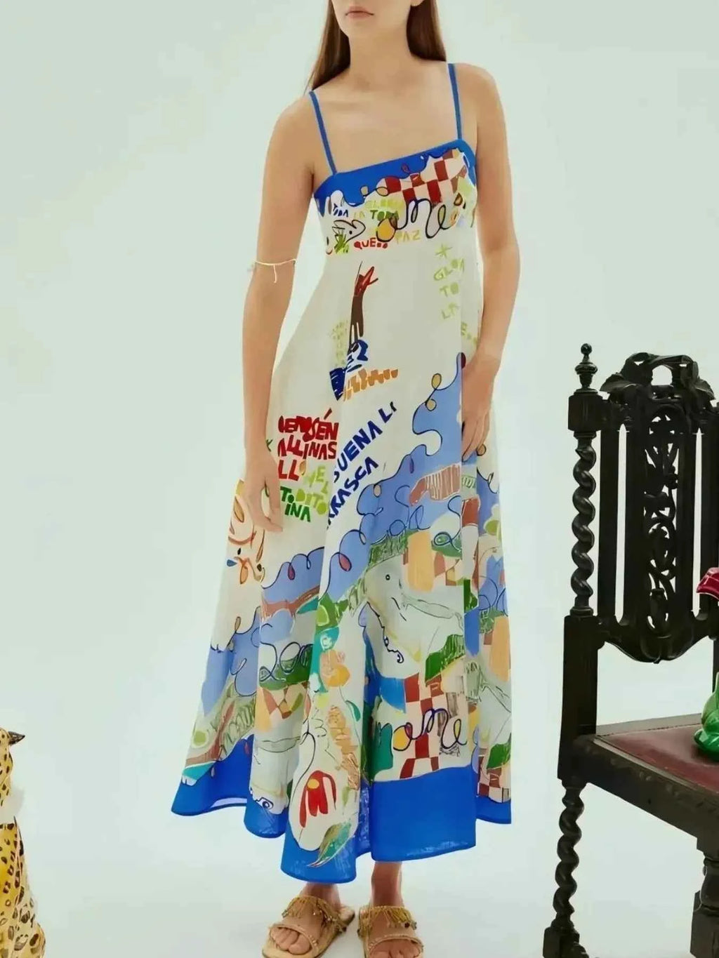 Printed Square Neck Cami Dress Blue 5fc79f30-9fc8-4e3a-935a-1ad69fdca187-Max-Origin