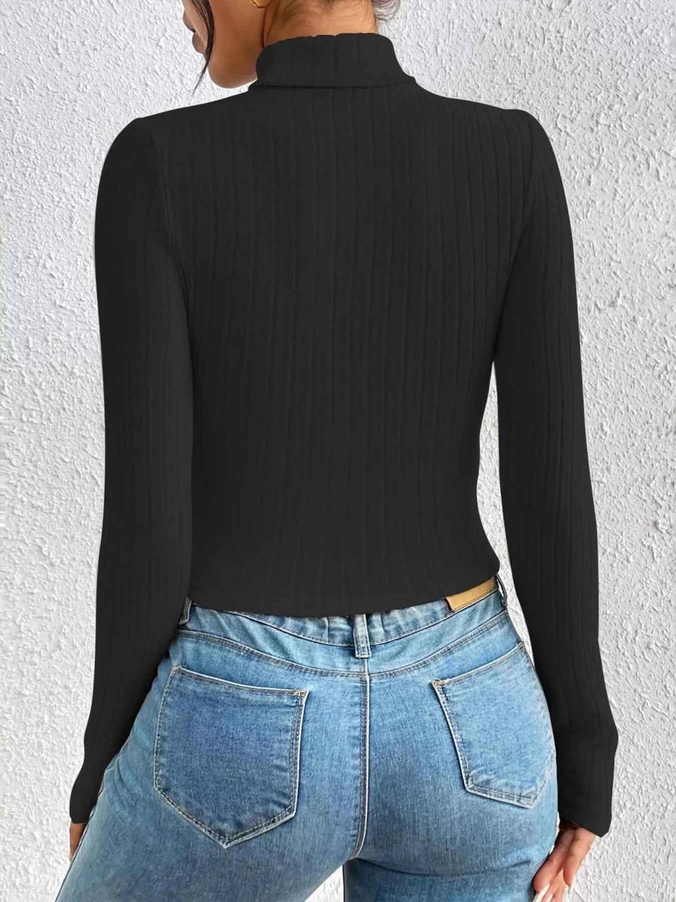 Ribbed Turtleneck Cutout Long Sleeve T-Shirt 5fddb38228664f1e80a123792cc71a99-Max-Origin