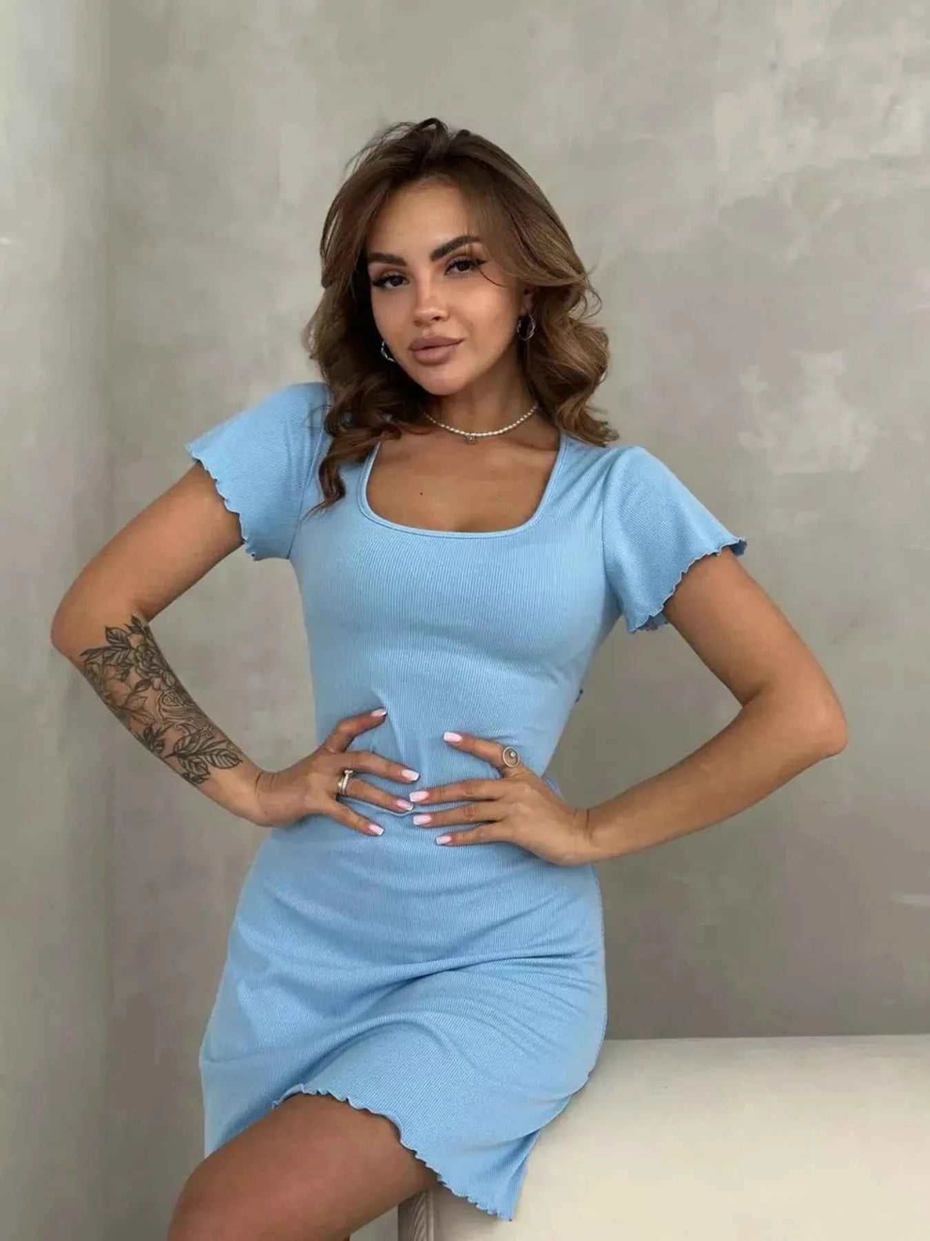 Ribbed Back Lace Up Short Sleeve Mini Dress 5fe0e718-1a2c-4014-9d9d-d6ce89111bb8-Max-Origin