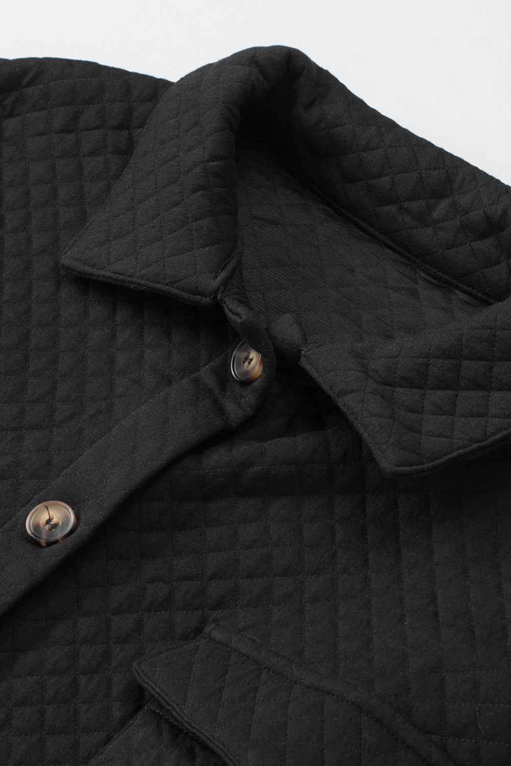 Black Lattice Texture Retro Flap Pocket Button Quilted Shacket 602b57af88a2e1b6