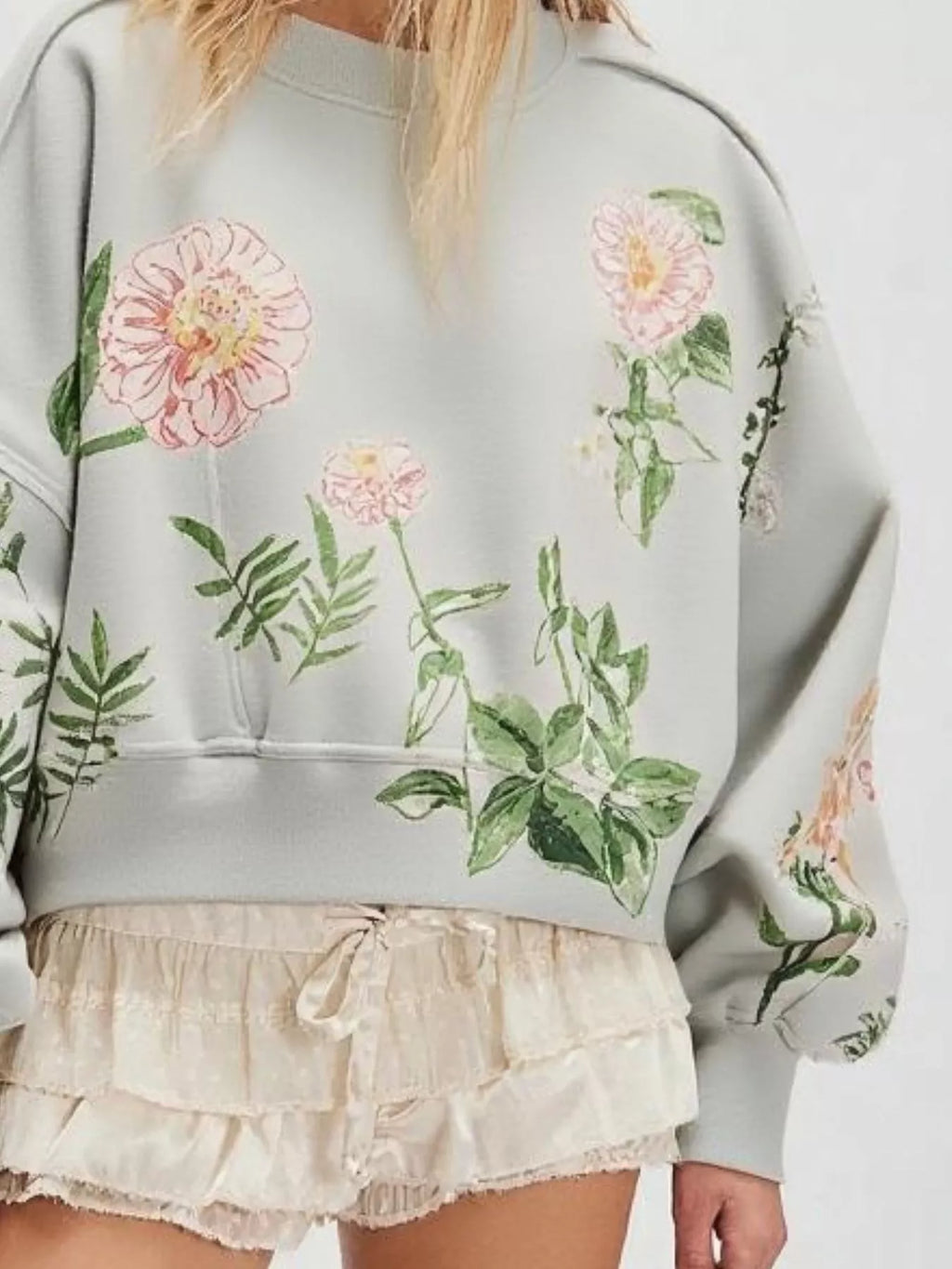 Printed Round Neck Dropped Shoulder Sweatshirt 60301b69-22d2-4f80-b612-4a7fedd4e455-Max-Origin