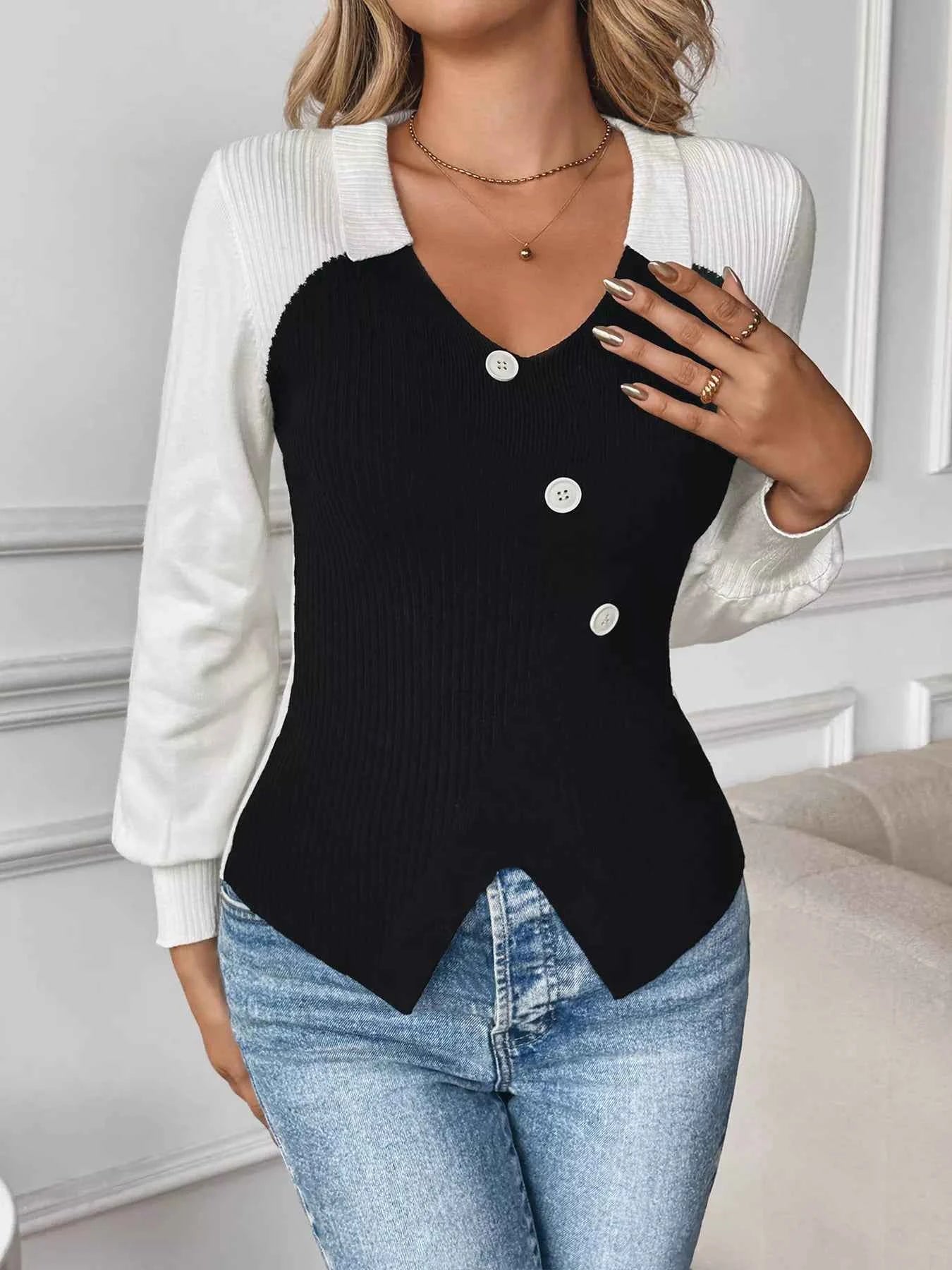 Color Block V-Neck Sweater 6044869560fe4fc2abbafae55faa35b6-Max-Origin