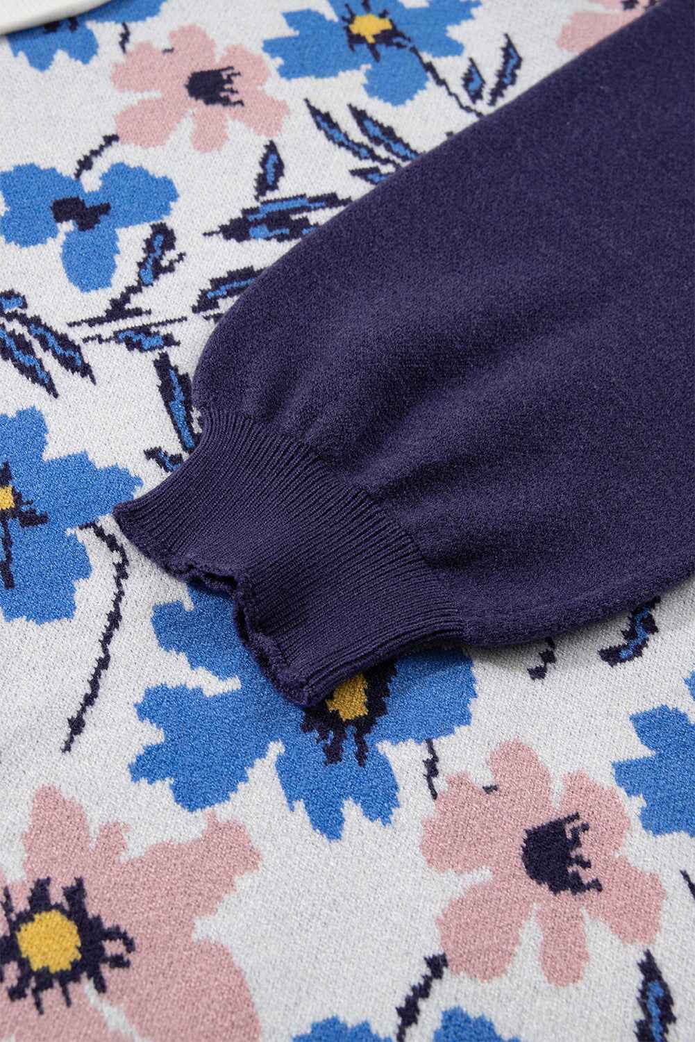 Khaki Vibrant Floral Contrast Colorblock Sleeve Pullover Sweater 606a824c3d0f097b