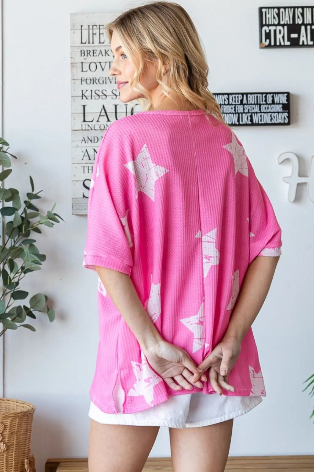 HOPELY Star Pattern Oversized Waffle T-Shirt 60a1785b-2f46-43d1-aece-39d9e2ffa7ae-Max