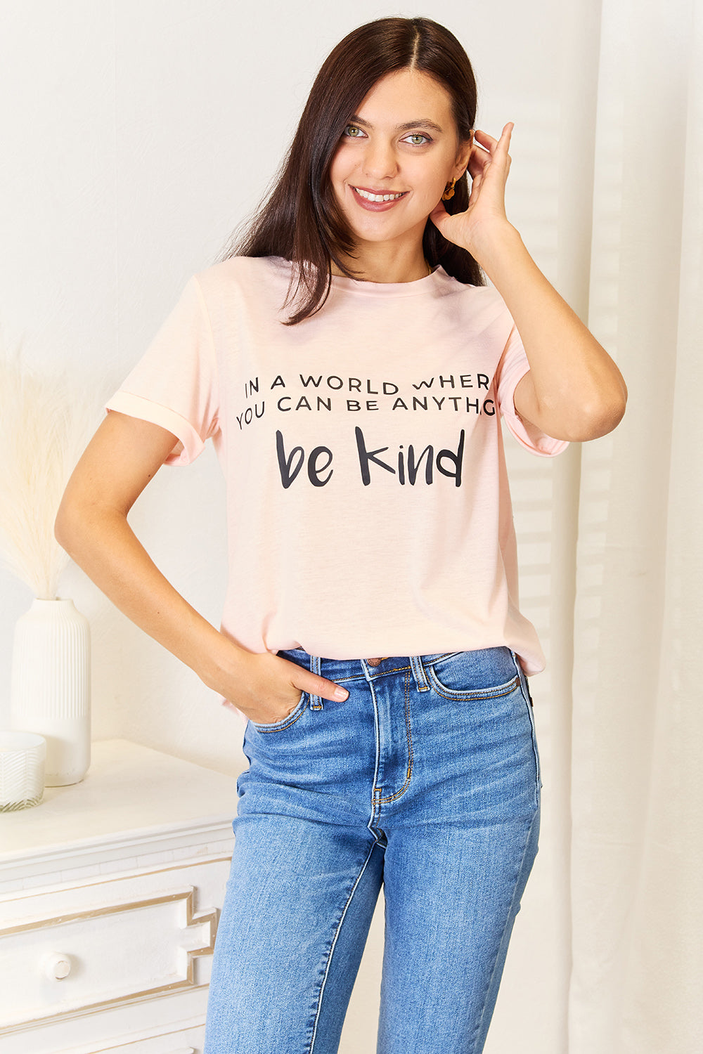 Simply Love Slogan Graphic Cuffed T-Shirt Blush Pink 60b167c3e38b4c81bcbae09a795b75f8-Max