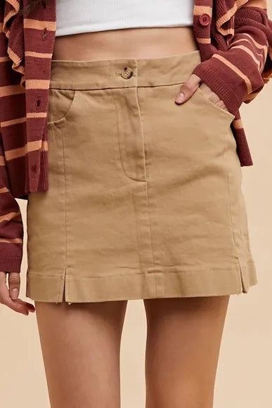 Annie Wear Comfort Stretch Cotton Slit Detailed Mini Skirt KHAKI 60bd1e8178e3494582e2fb8e34cde47f-Max-Origin