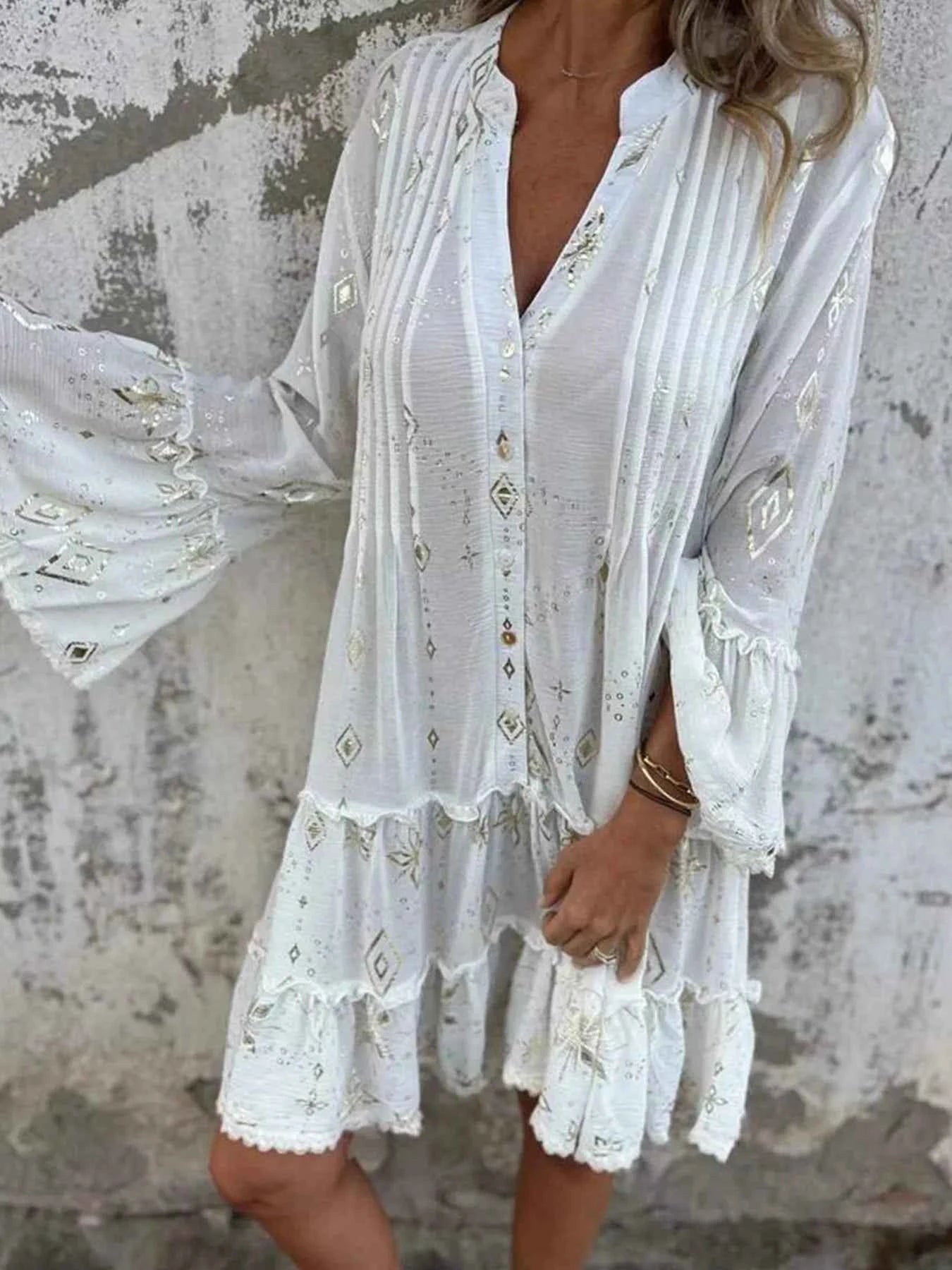 Full Size Printed Notched Flare Sleeve Dress Plus Size 60e73b3ddaa04183856600e408756bd7-Max-Origin