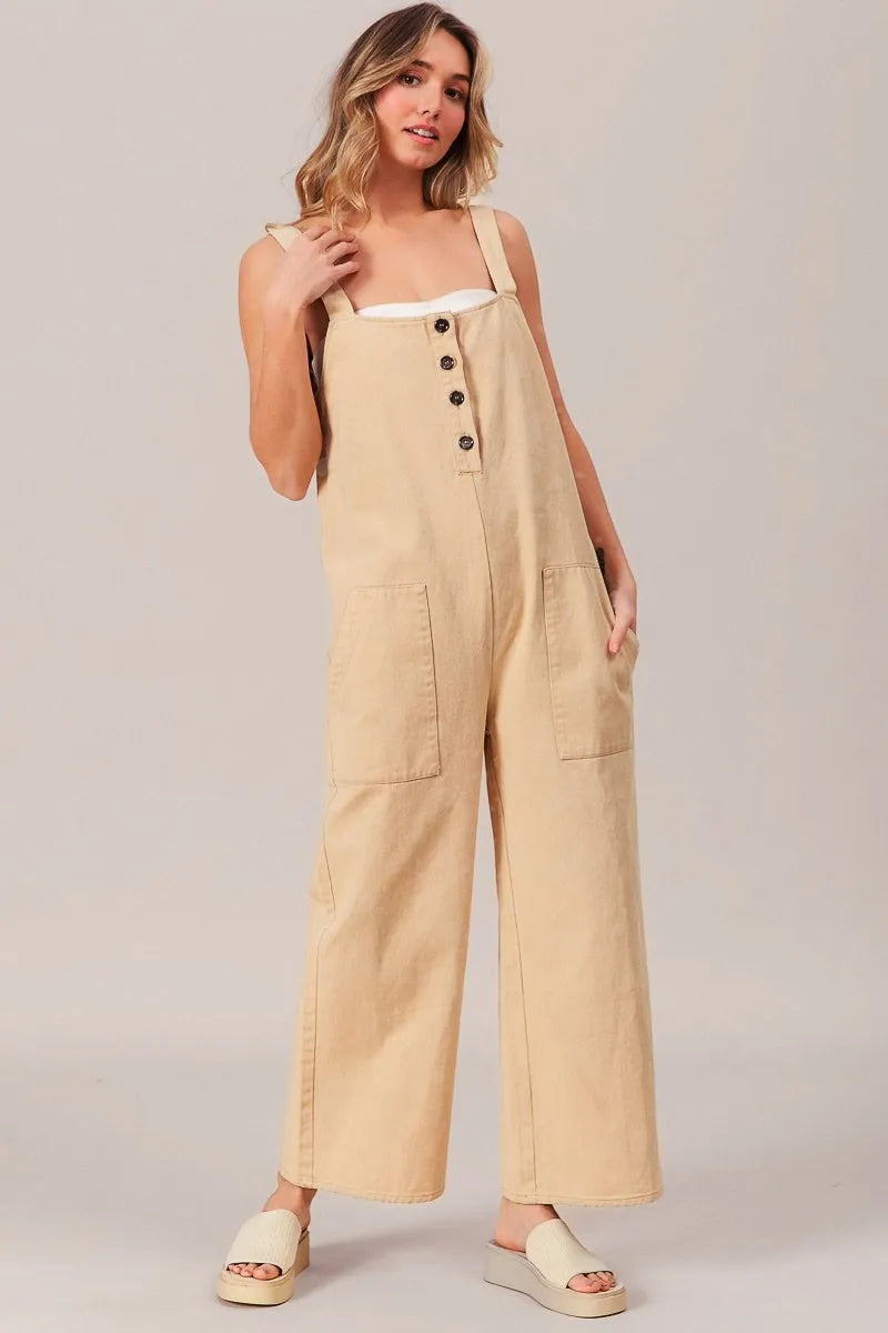 BiBi Washed Denim Buttoned Overall Jumpsuit OATMEAL 60f52d30478b4c8ca570a961a52342b5-Max-Origin