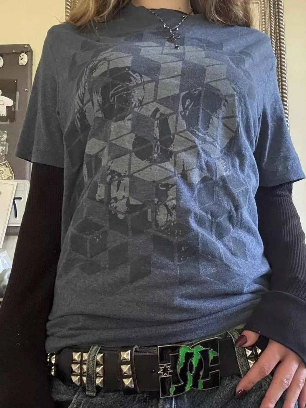 Skull Graphic Round Neck Long Sleeve T-Shirt Dusty Blue 60f54770-75d5-4301-adb1-a2b0cd2549e8-Max-Origin