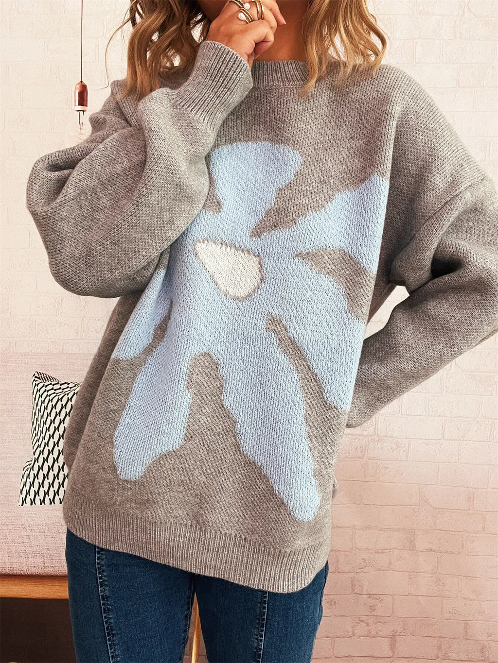 Flower Dropped Shoulder Sweater 610f41036cd640d19573b5ad39496d6b-Max-Origin