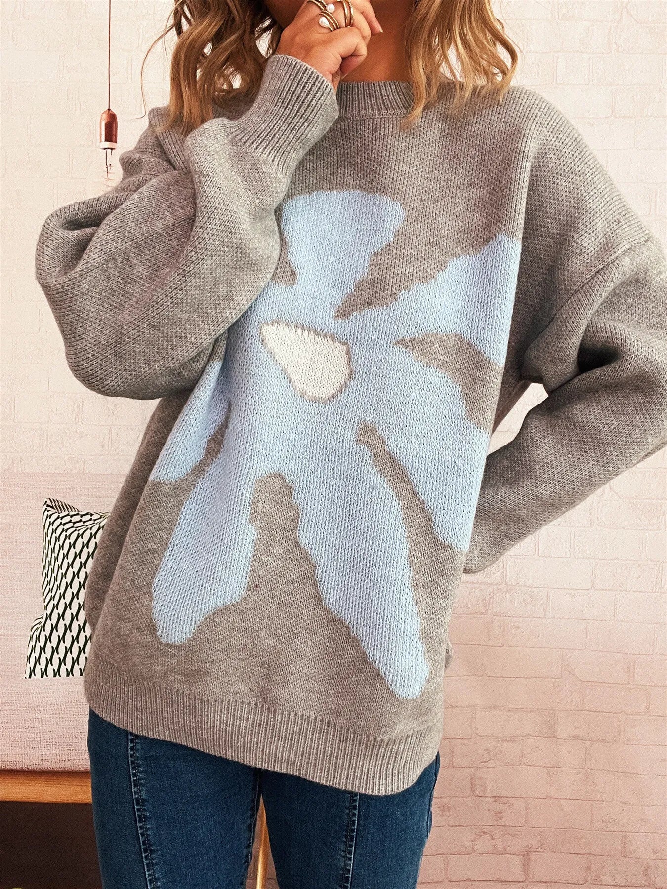 Flower Dropped Shoulder Sweater 610f41036cd640d19573b5ad39496d6b-Max-Origin