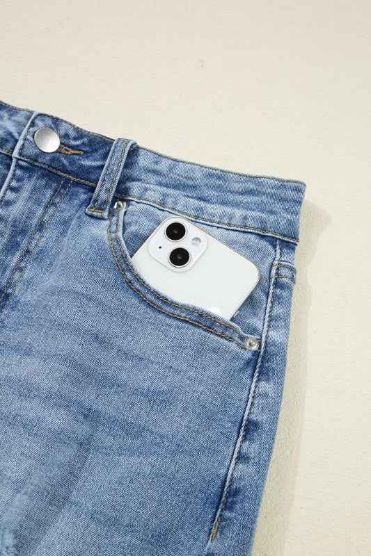 Denim Distressed Midi Skirt 611dcf4e-87a3-47a3-a6c8-6f002d5f7a31