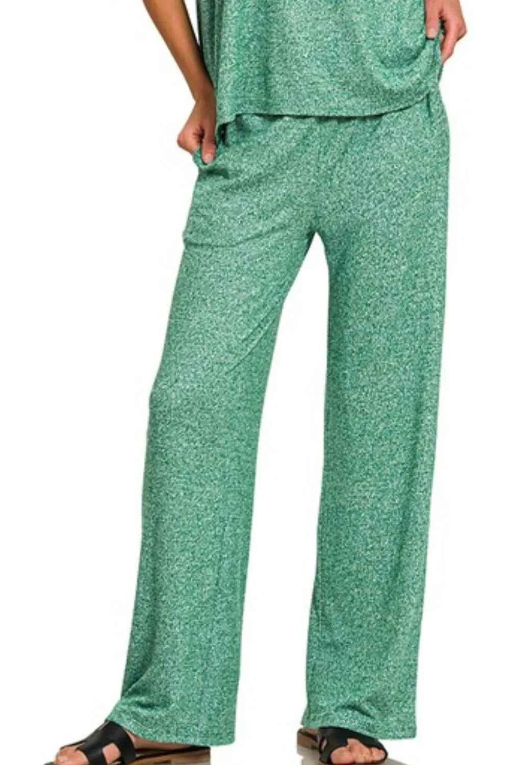 Zenana Soft Melange Short Sleeve Tee & Long Pants Set 6124ae11-6d57-4af6-9253-0754f4519e15-Max-Origin